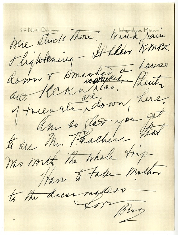 Letter from Bess W. Truman to Harry S. Truman