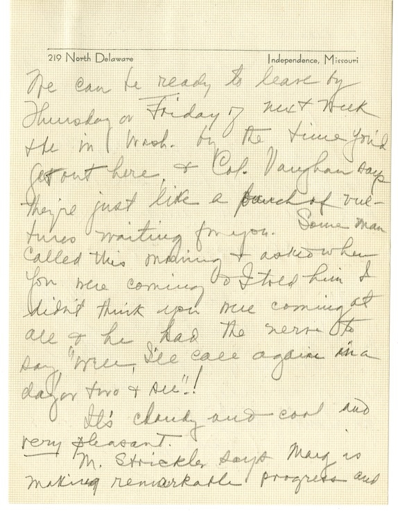 Letter from Bess W. Truman to Harry S. Truman