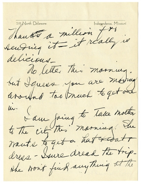 Letter from Bess W. Truman to Harry S. Truman
