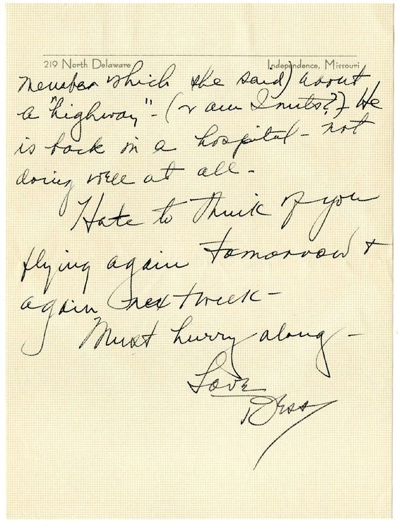 Letter from Bess W. Truman to Harry S. Truman