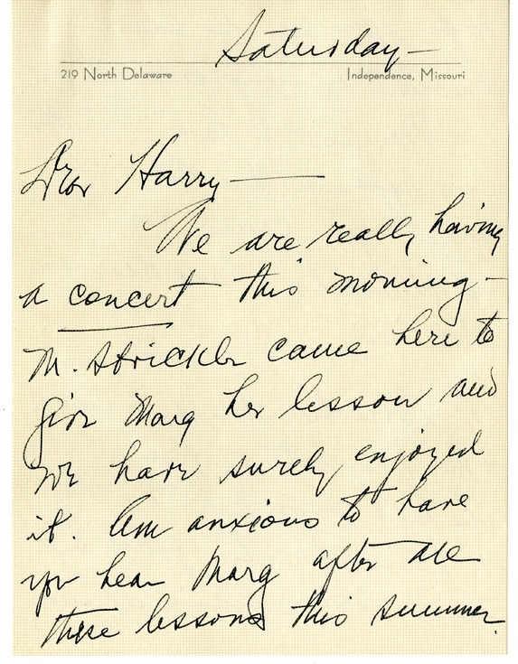 Letter from Bess W. Truman to Harry S. Truman