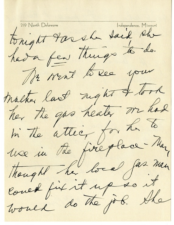 Letter from Bess W. Truman to Harry S. Truman