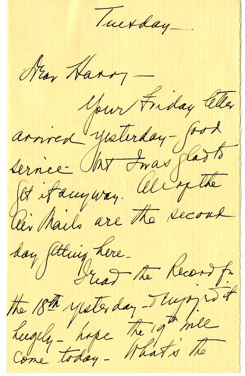 Letter from Bess W. Truman to Harry S. Truman