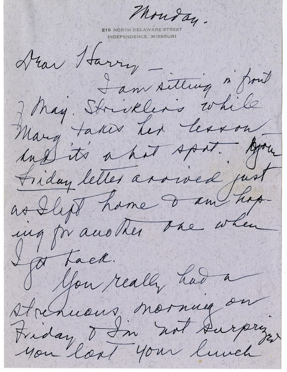 Letter from Bess W. Truman to Harry S. Truman