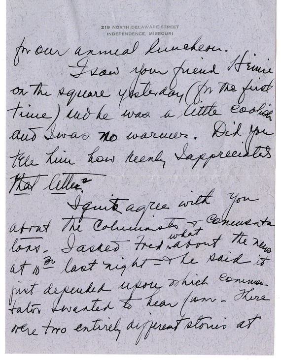 Letter from Bess W. Truman to Harry S. Truman