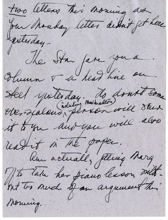 Letter from Bess W. Truman to Harry S. Truman
