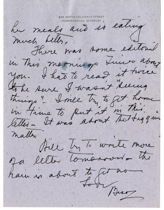 Letter from Bess W. Truman to Harry S. Truman
