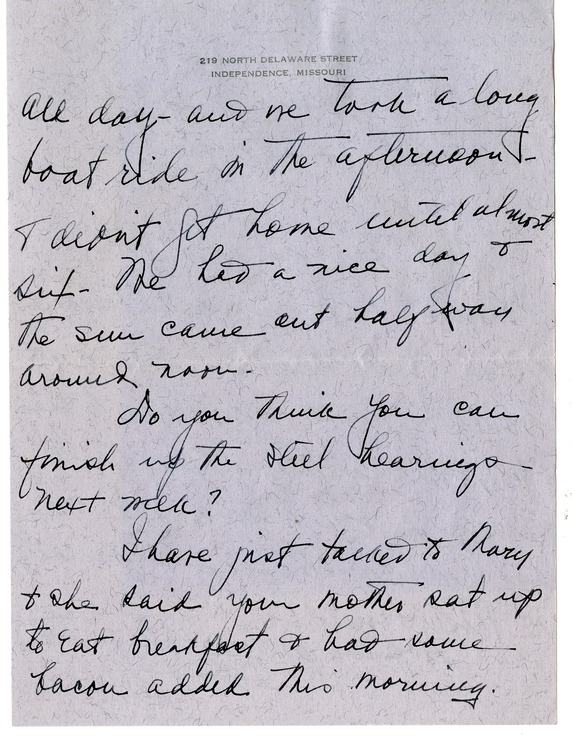 Letter from Bess W. Truman to Harry S. Truman