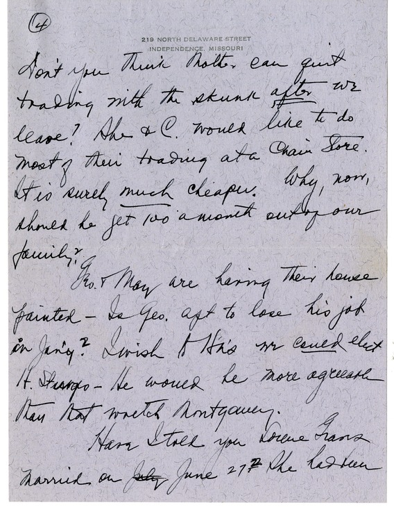 Letter from Bess W. Truman to Harry S. Truman
