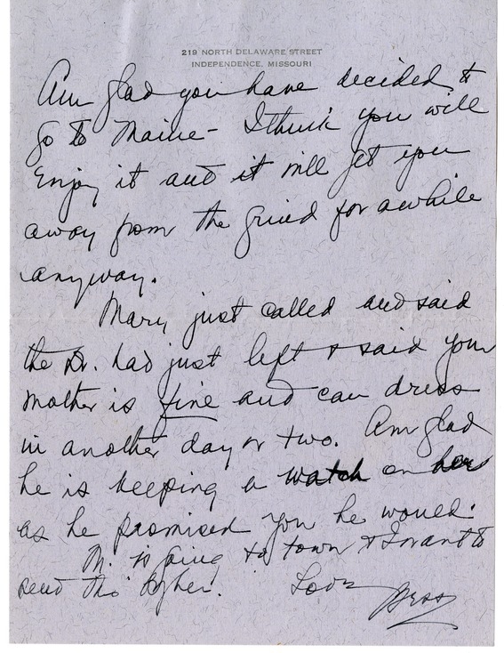 Letter from Bess W. Truman to Harry S. Truman