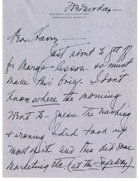 Letter from Bess W. Truman to Harry S. Truman
