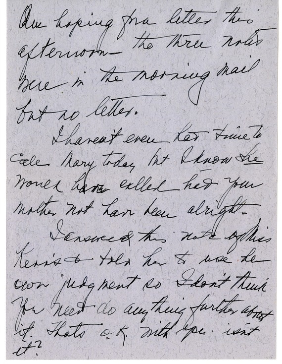Letter from Bess W. Truman to Harry S. Truman