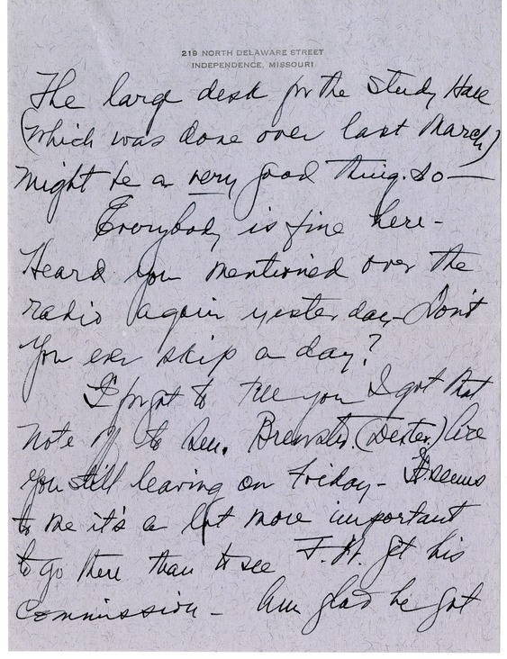 Letter from Bess W. Truman to Harry S. Truman