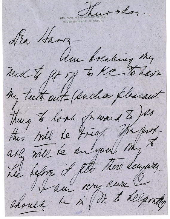 Letter from Bess W. Truman to Harry S. Truman