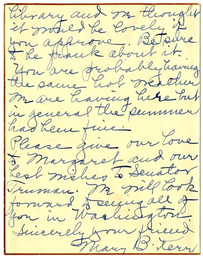 Letter from Bess W. Truman to Harry S. Truman