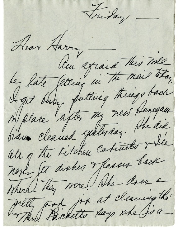Letter from Bess W. Truman to Harry S. Truman