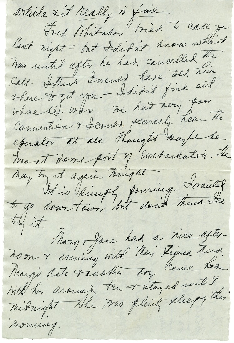 Letter from Bess W. Truman to Harry S. Truman