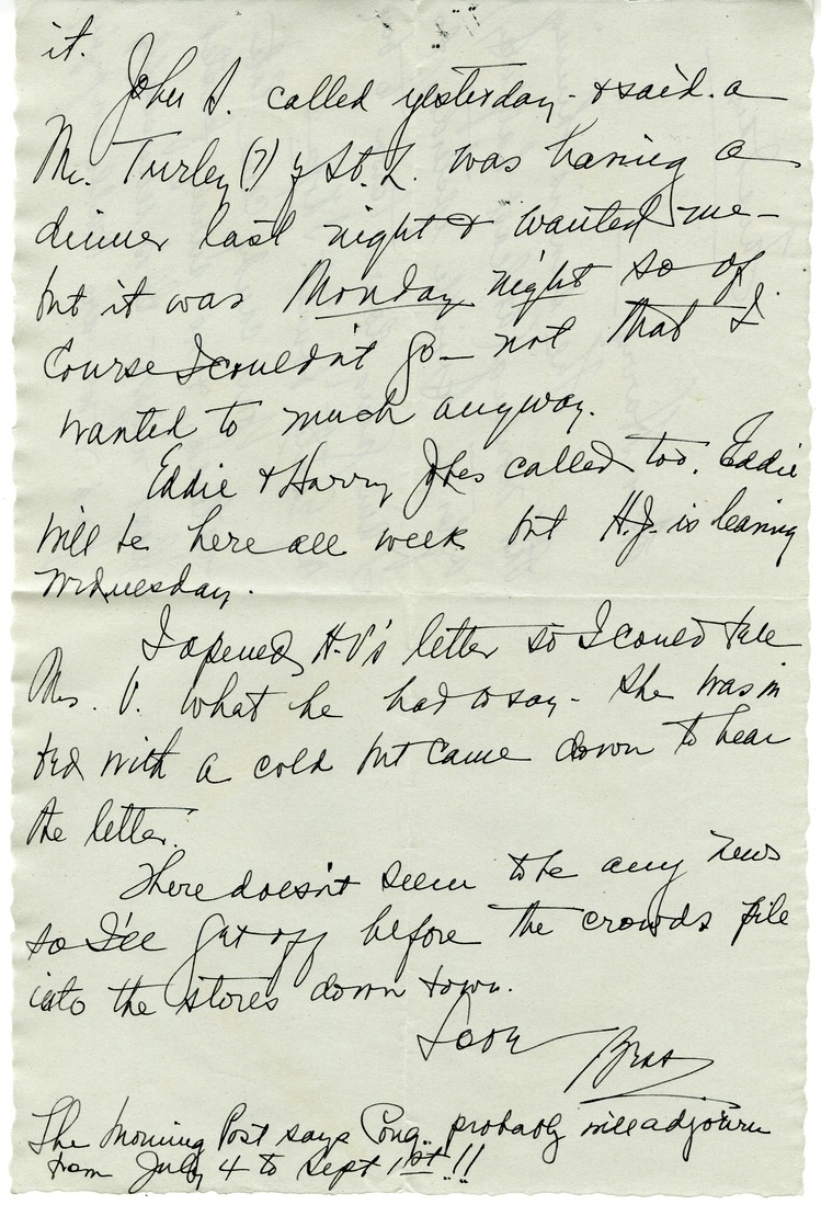 Letter from Bess W. Truman to Harry S. Truman