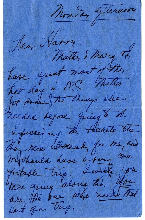 Letter from Bess W. Truman to Harry S. Truman