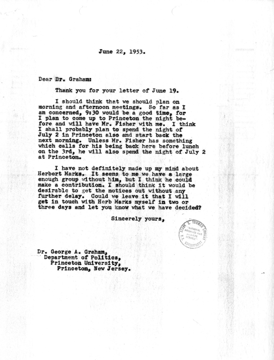 Correspondence Between Dean Acheson, George Graham and McGeorge Bundy