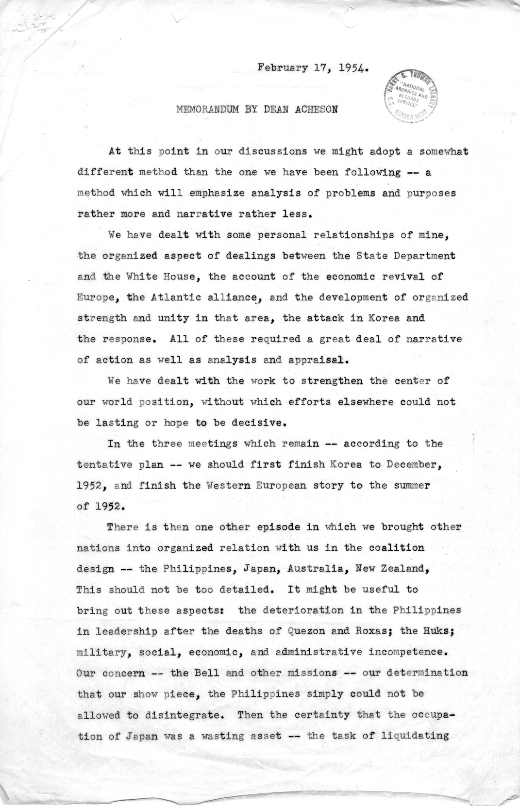 Memorandum by Dean Acheson