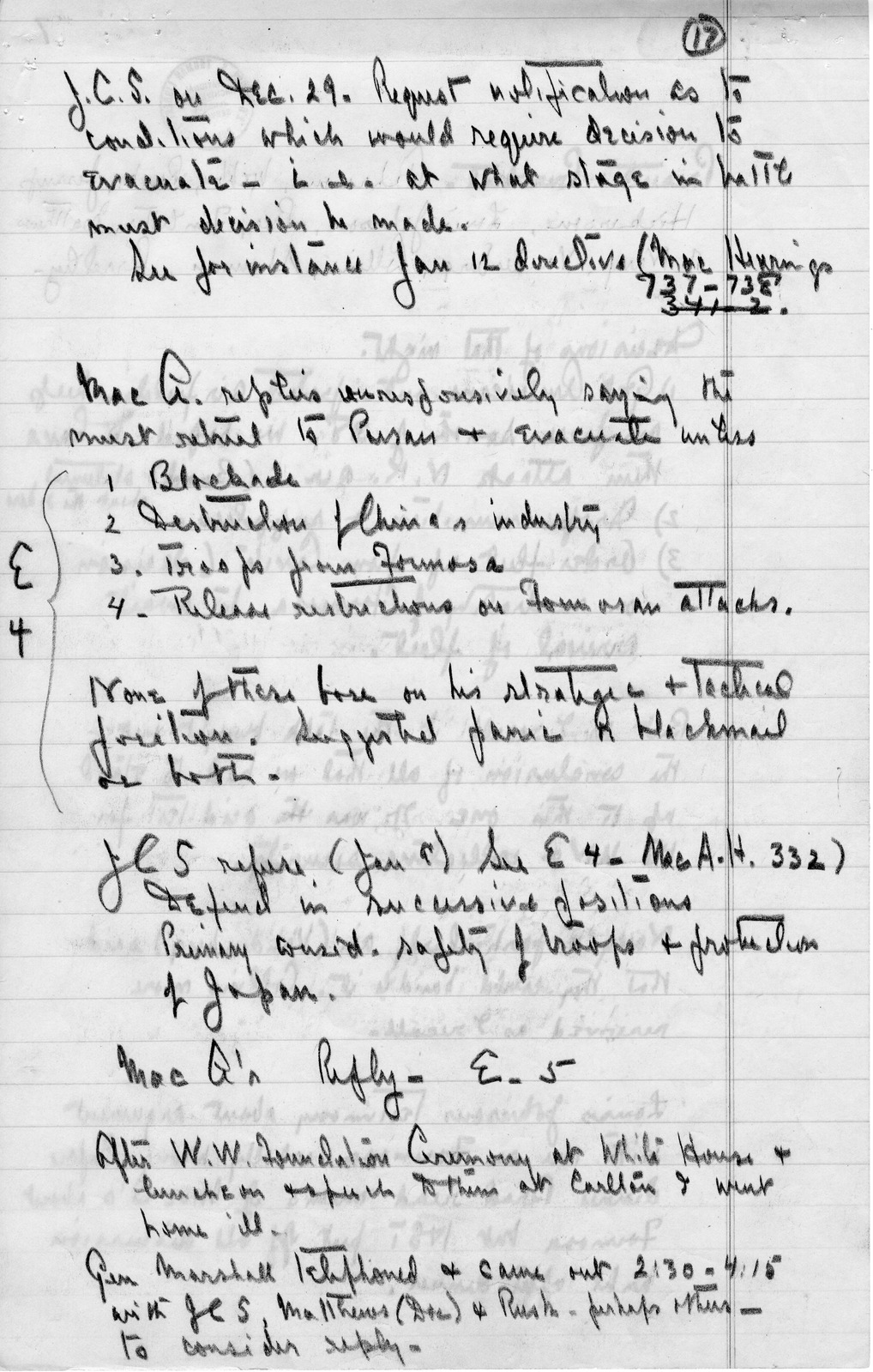 Handwritten Notes from Dean Acheson, Korea