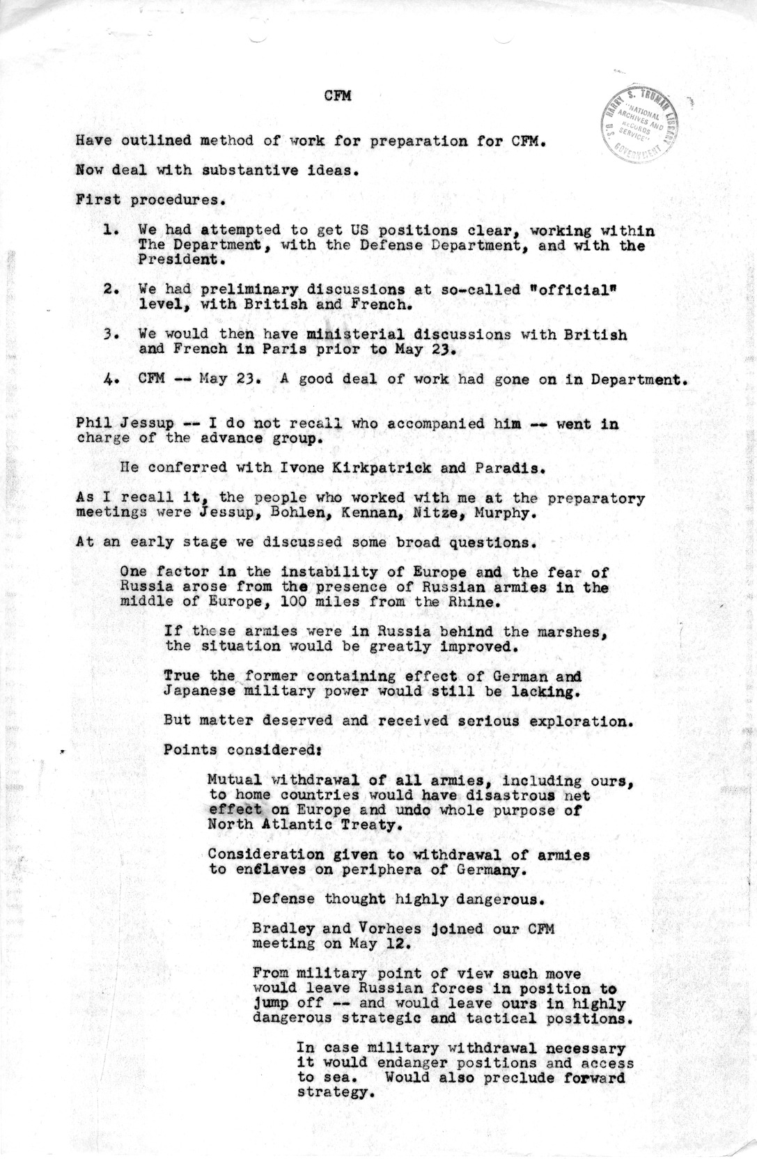 Notes for Discussion of the Council of Foreign Ministers