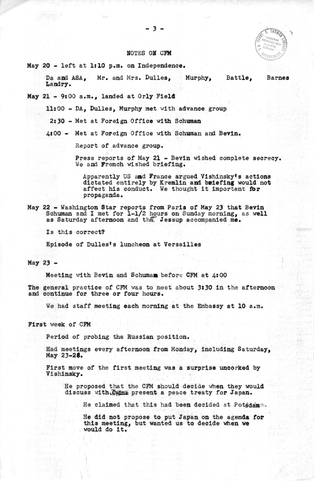 Notes for Discussion of the Council of Foreign Ministers