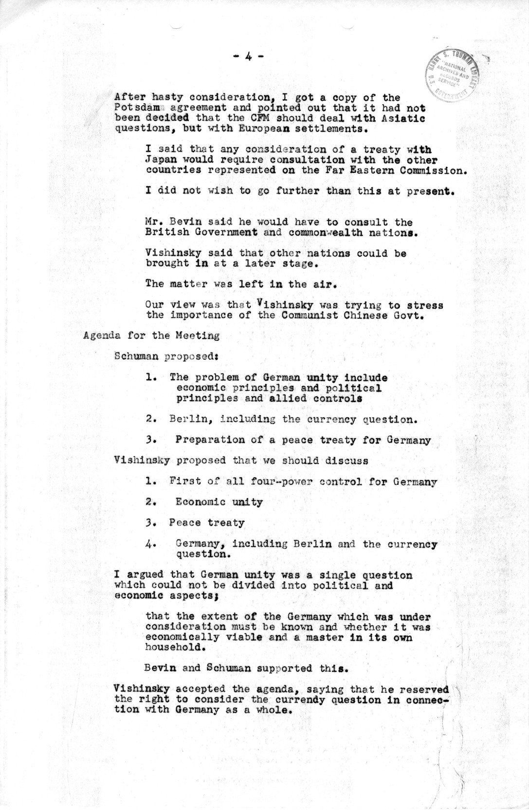 Notes for Discussion of the Council of Foreign Ministers