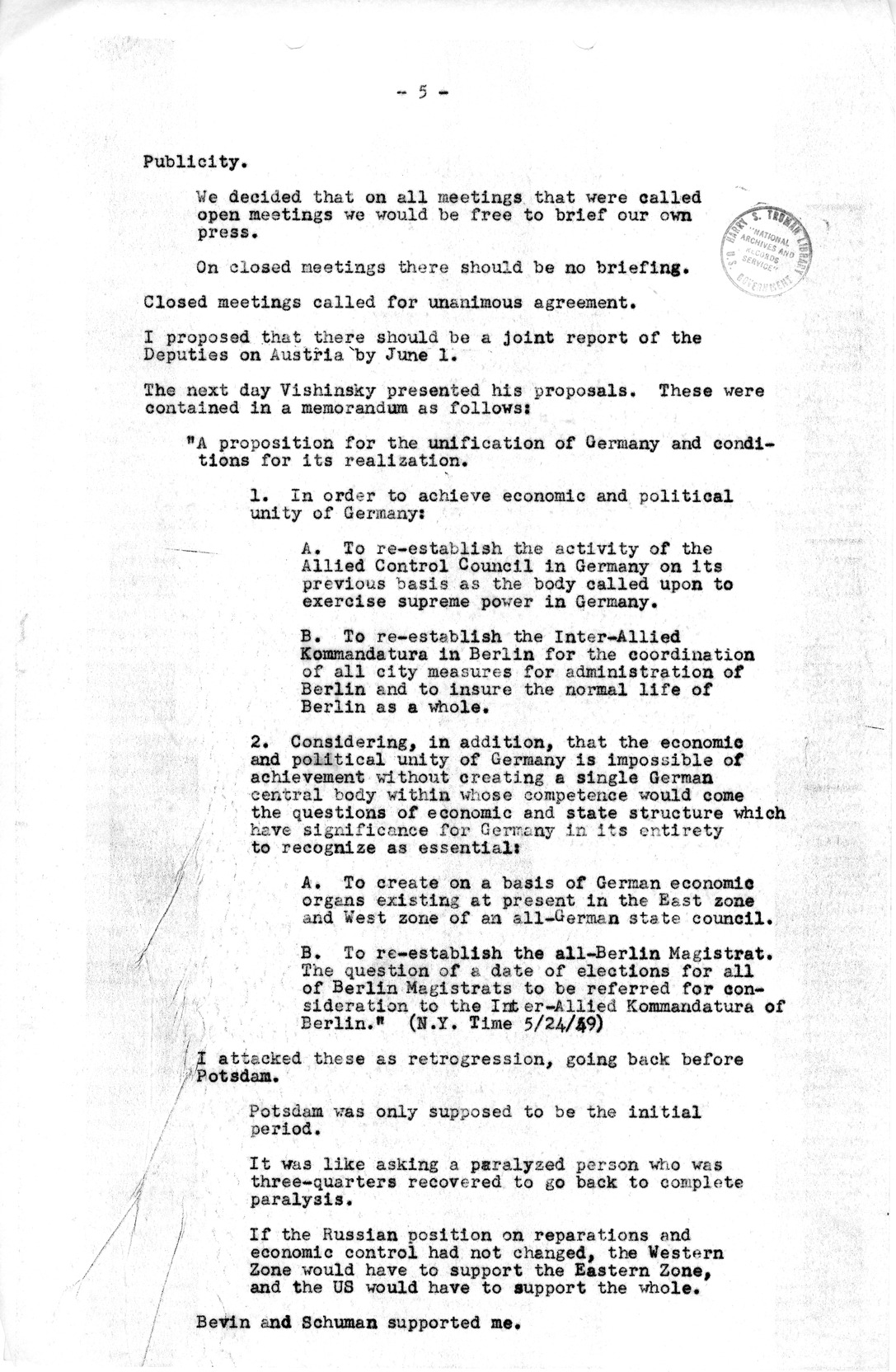 Notes for Discussion of the Council of Foreign Ministers