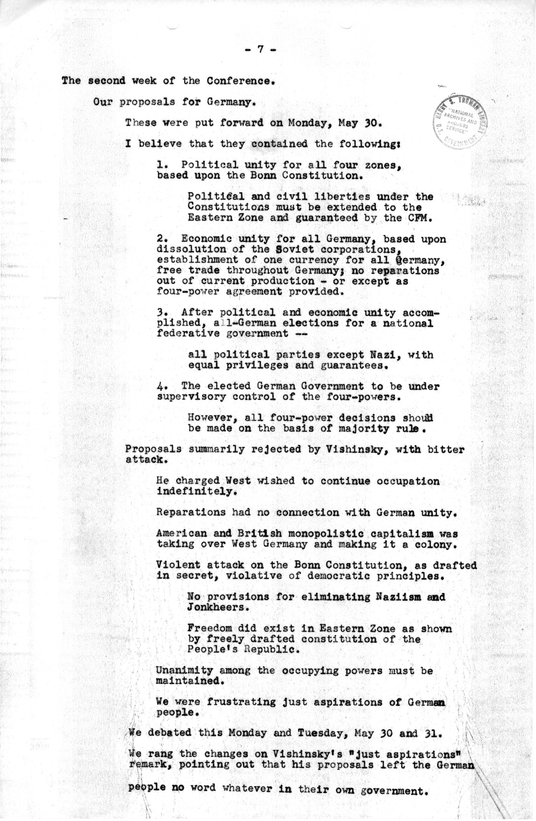 Notes for Discussion of the Council of Foreign Ministers