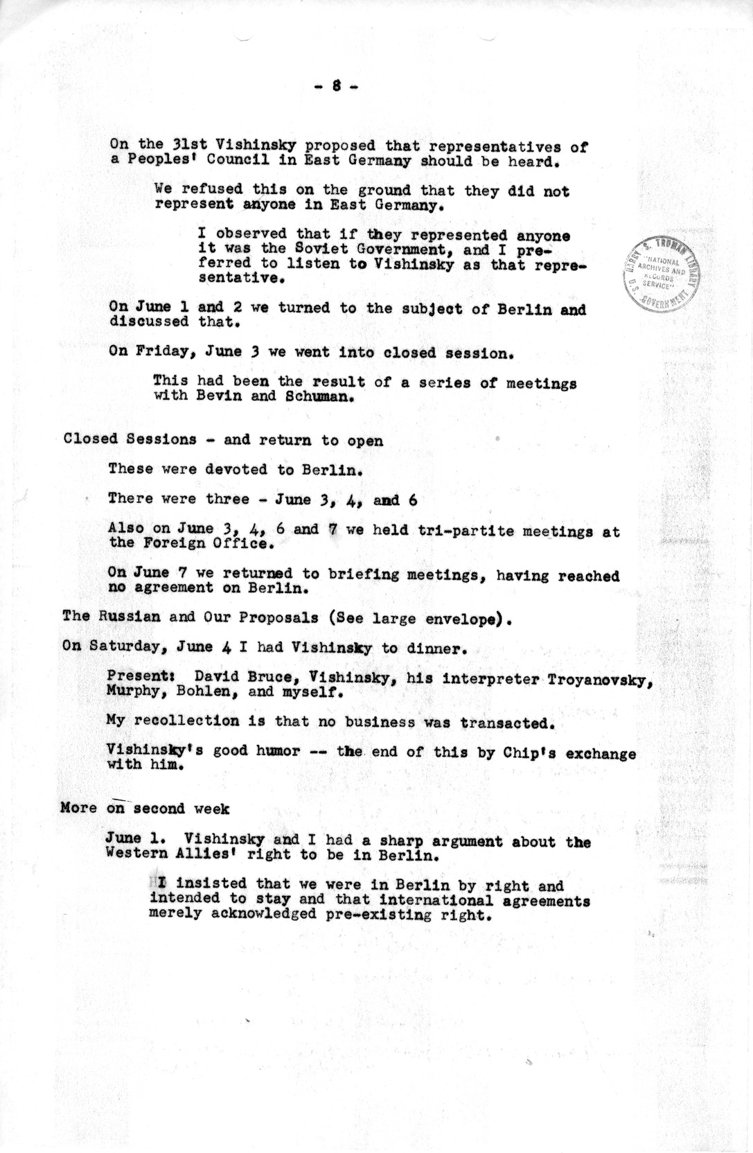 Notes for Discussion of the Council of Foreign Ministers