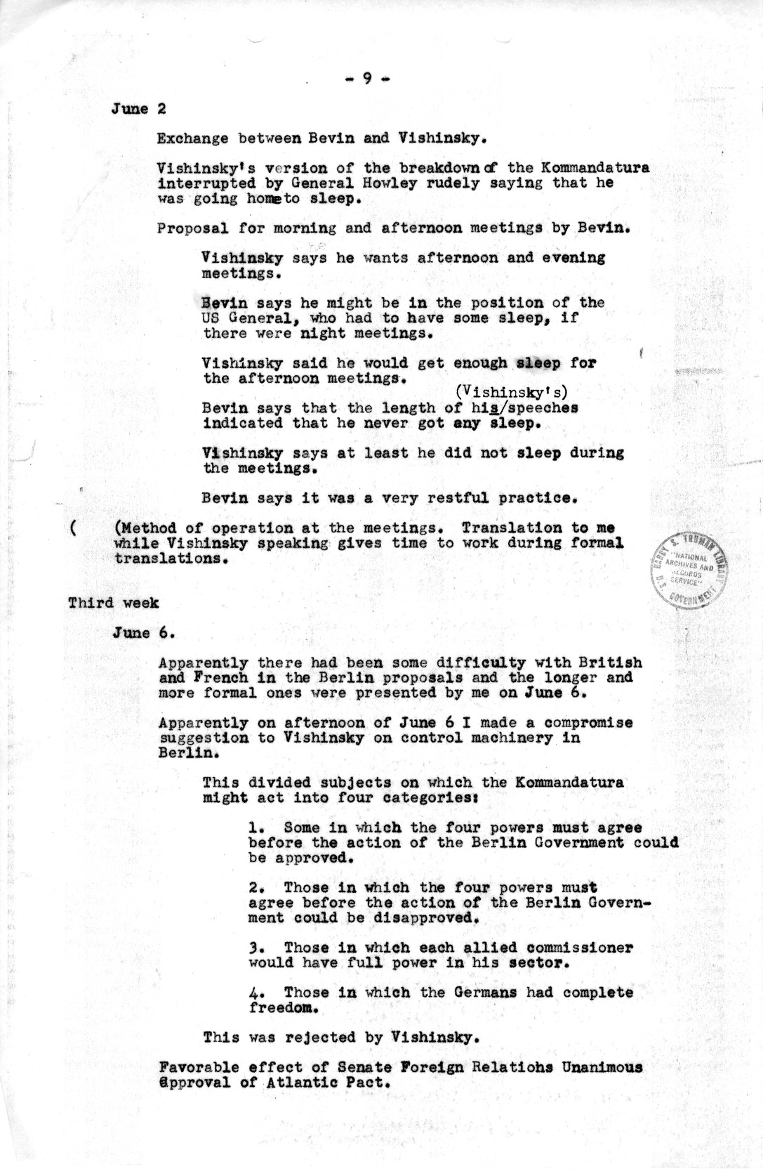 Notes for Discussion of the Council of Foreign Ministers