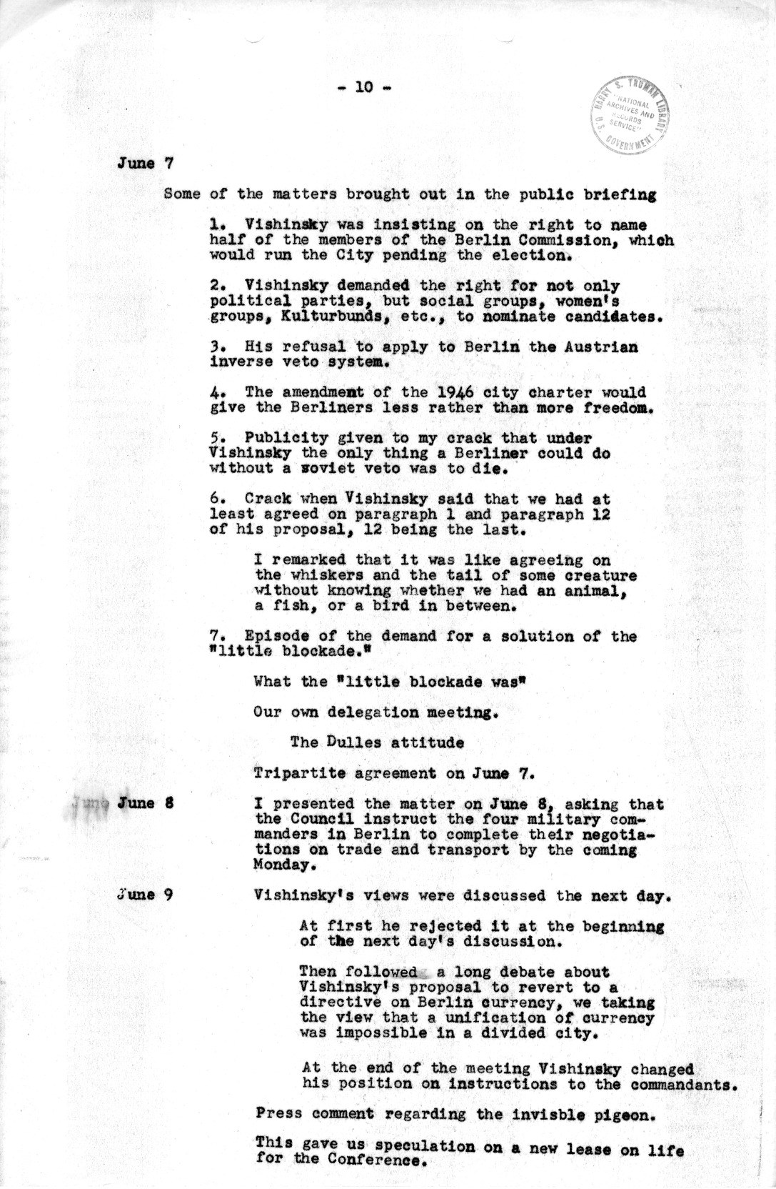 Notes for Discussion of the Council of Foreign Ministers