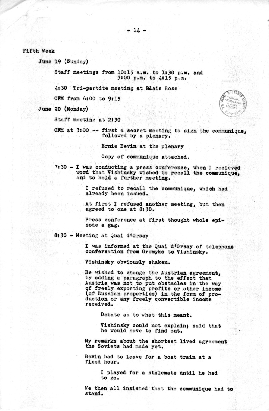 Notes for Discussion of the Council of Foreign Ministers