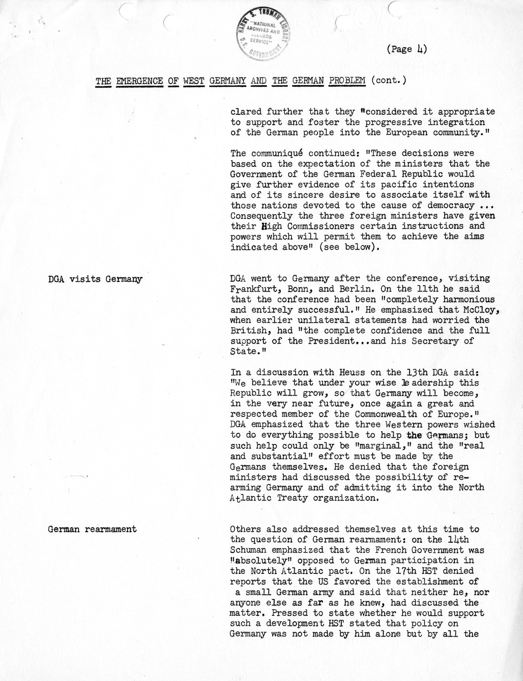 Synopsis C, The Emergence of West Germany and the German Problem, August-December, 1949