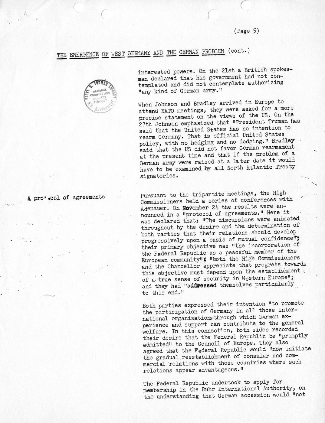 Synopsis C, The Emergence of West Germany and the German Problem, August-December, 1949