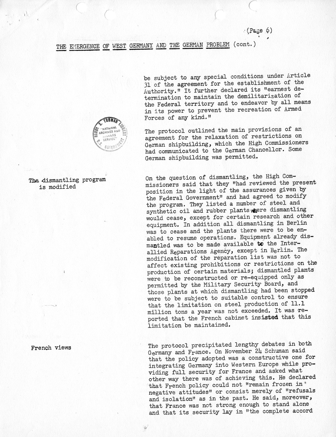 Synopsis C, The Emergence of West Germany and the German Problem, August-December, 1949