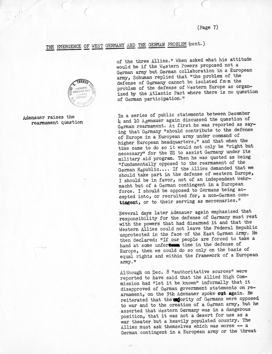 Synopsis C, The Emergence of West Germany and the German Problem, August-December, 1949
