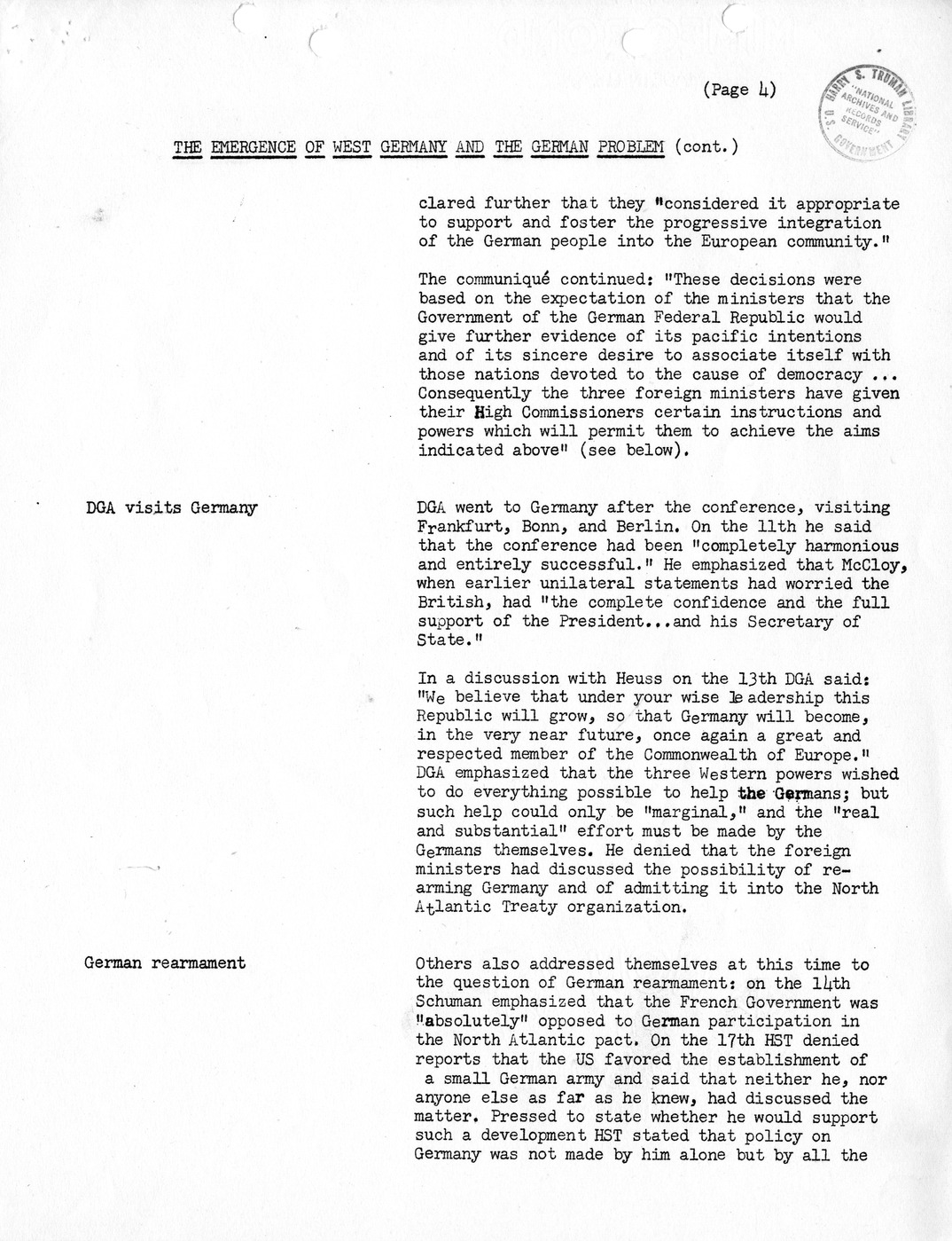 Synopsis C, The Emergence of West Germany and the German Problem, August-December 1949