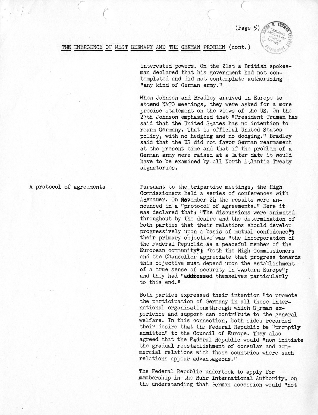 Synopsis C, The Emergence of West Germany and the German Problem, August-December 1949