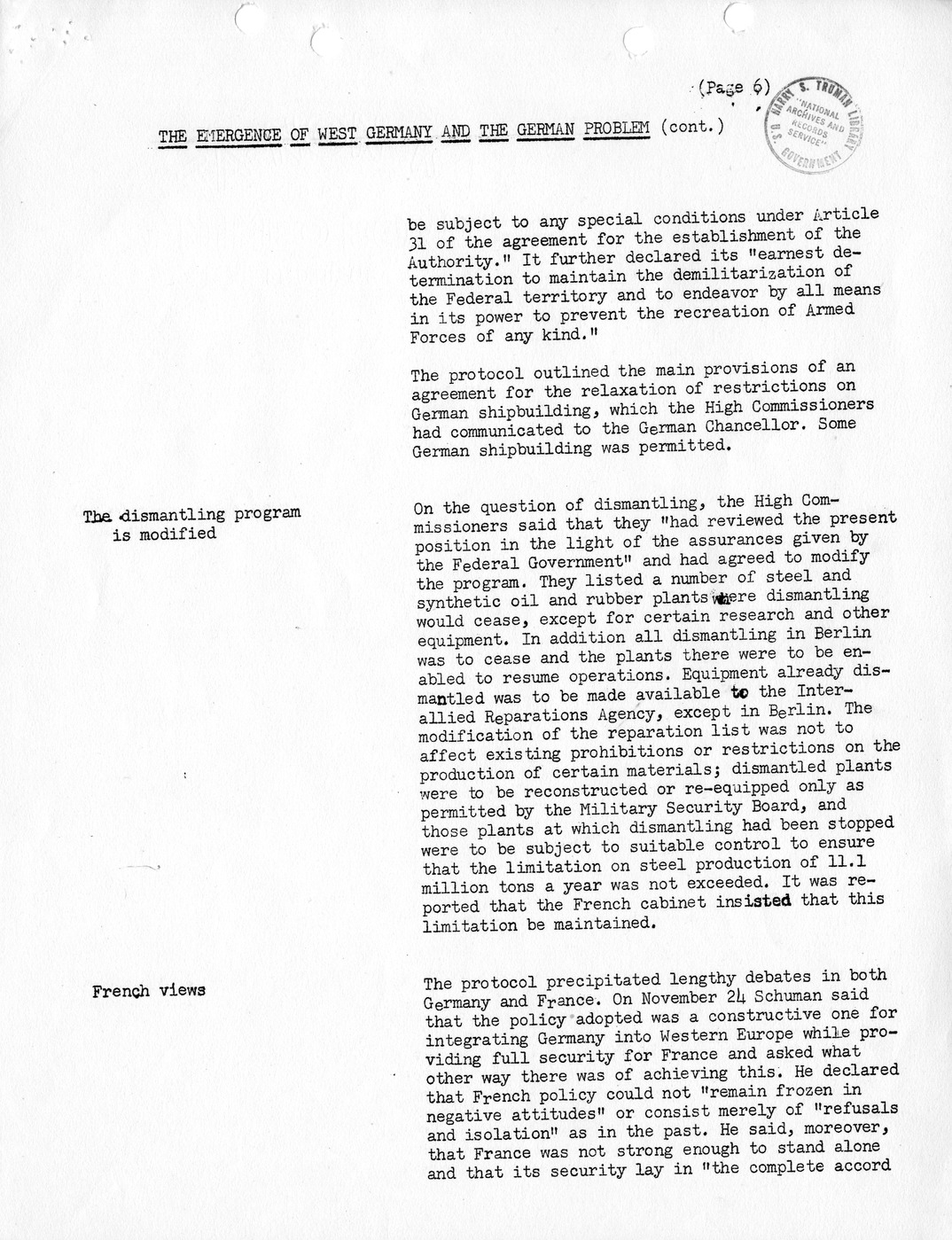 Synopsis C, The Emergence of West Germany and the German Problem, August-December 1949