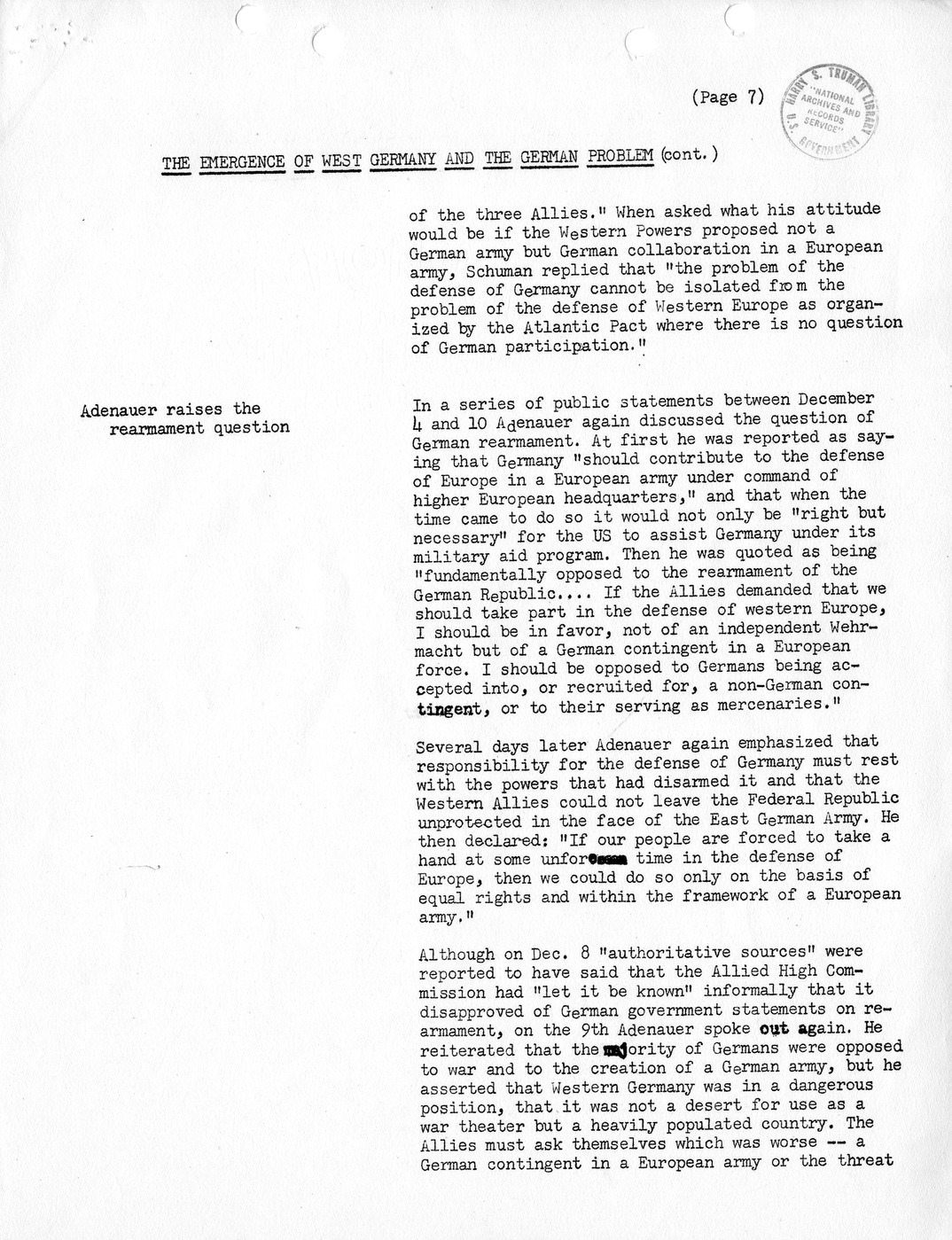 Synopsis C, The Emergence of West Germany and the German Problem, August-December 1949