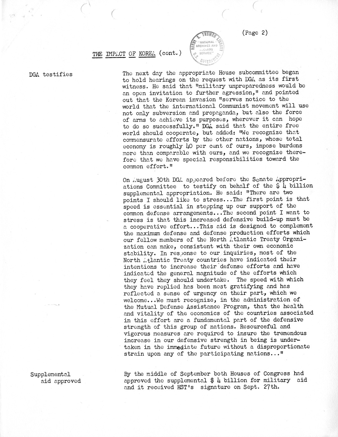 Synopsis F, The Impact of Korea, July-September, 1950