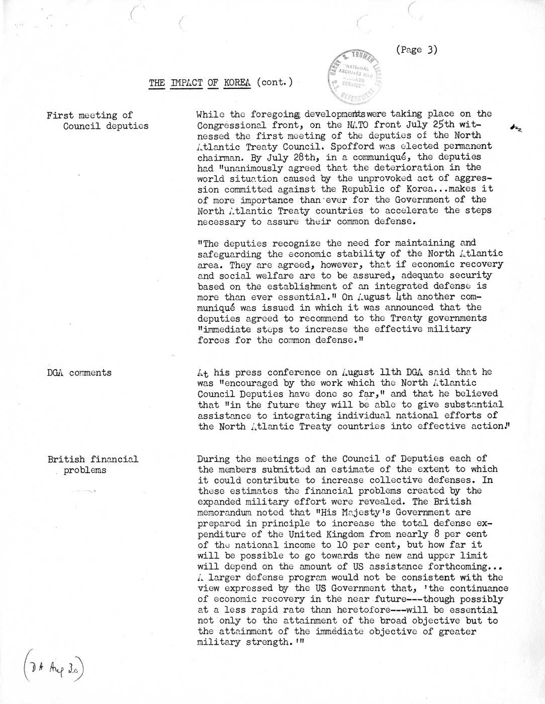 Synopsis F, The Impact of Korea, July-September, 1950