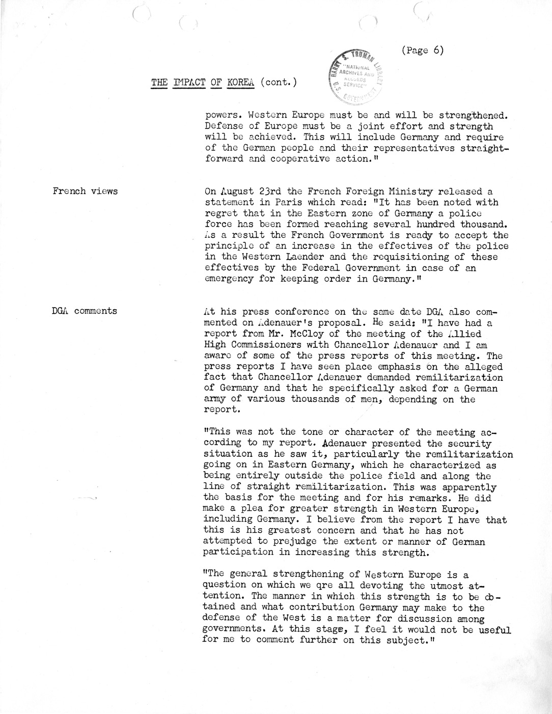 Synopsis F, The Impact of Korea, July-September, 1950