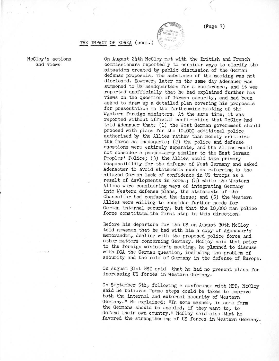 Synopsis F, The Impact of Korea, July-September, 1950