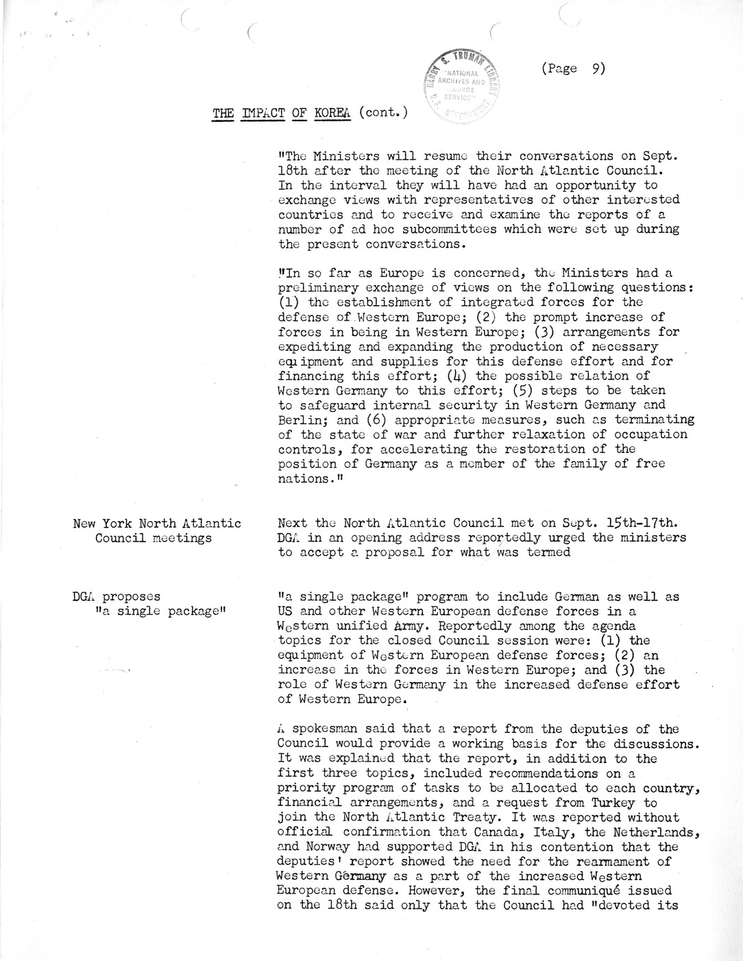 Synopsis F, The Impact of Korea, July-September, 1950