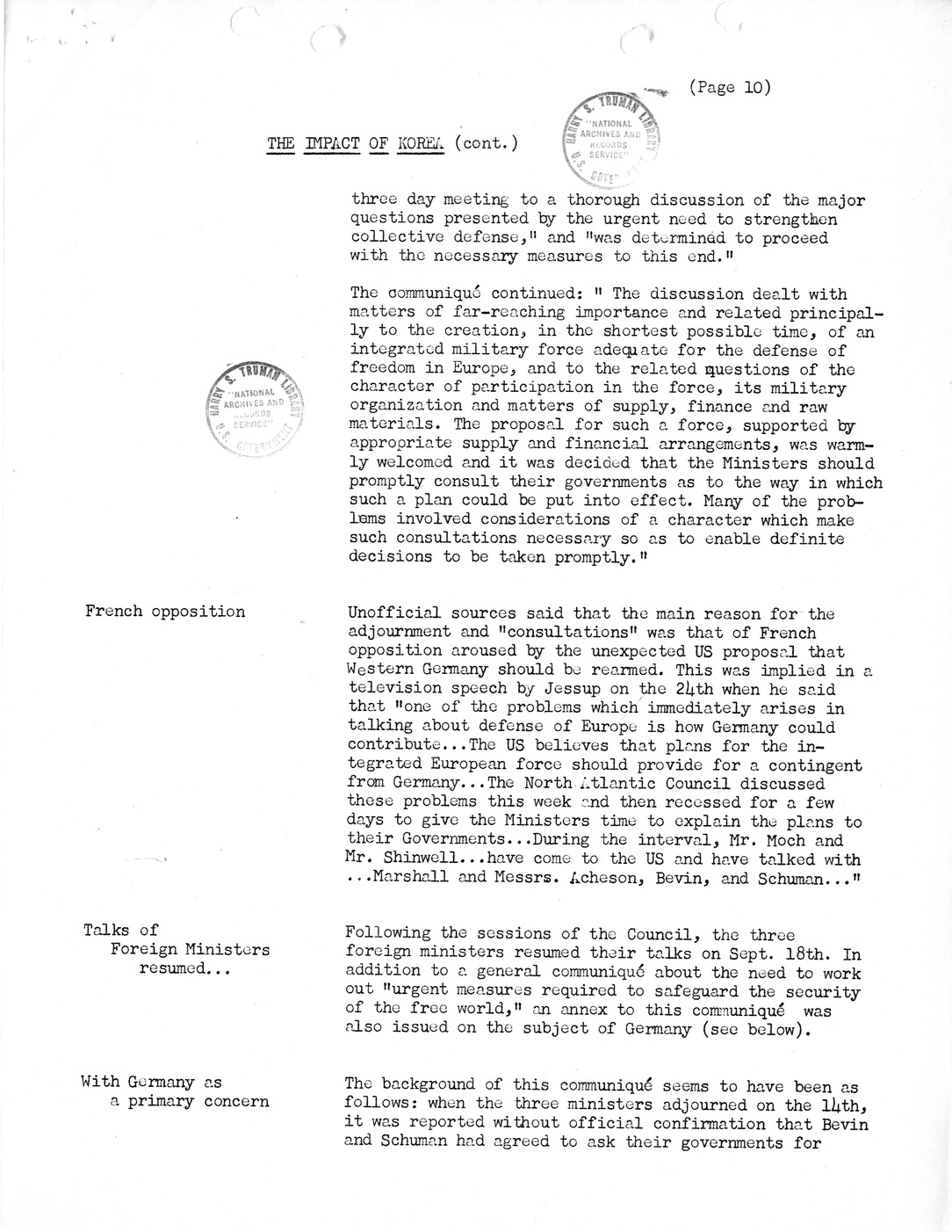 Synopsis F, The Impact of Korea, July-September, 1950