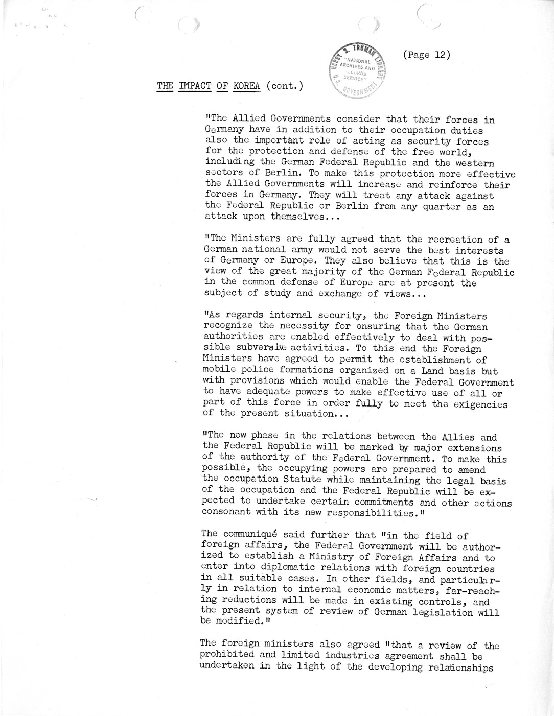 Synopsis F, The Impact of Korea, July-September, 1950